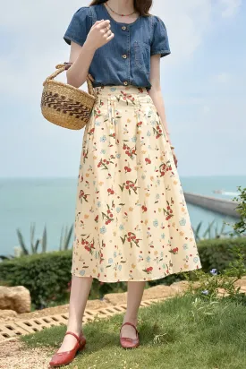 100%Cotton Floral Maxi Skirt for Women