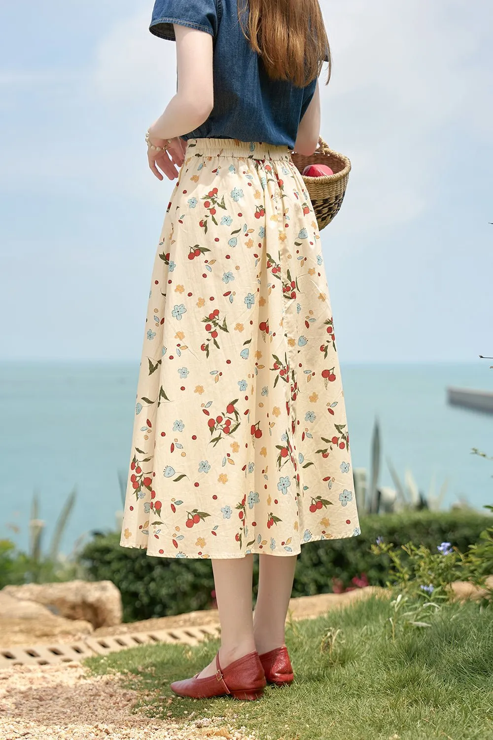 100%Cotton Floral Maxi Skirt for Women