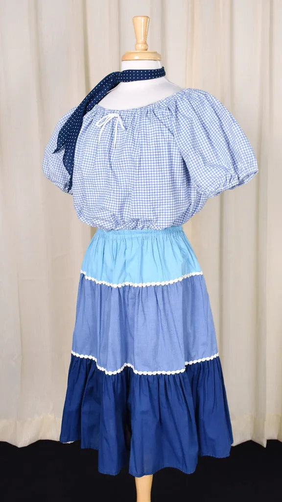 1970s Vintage Blue Tiered Skirt