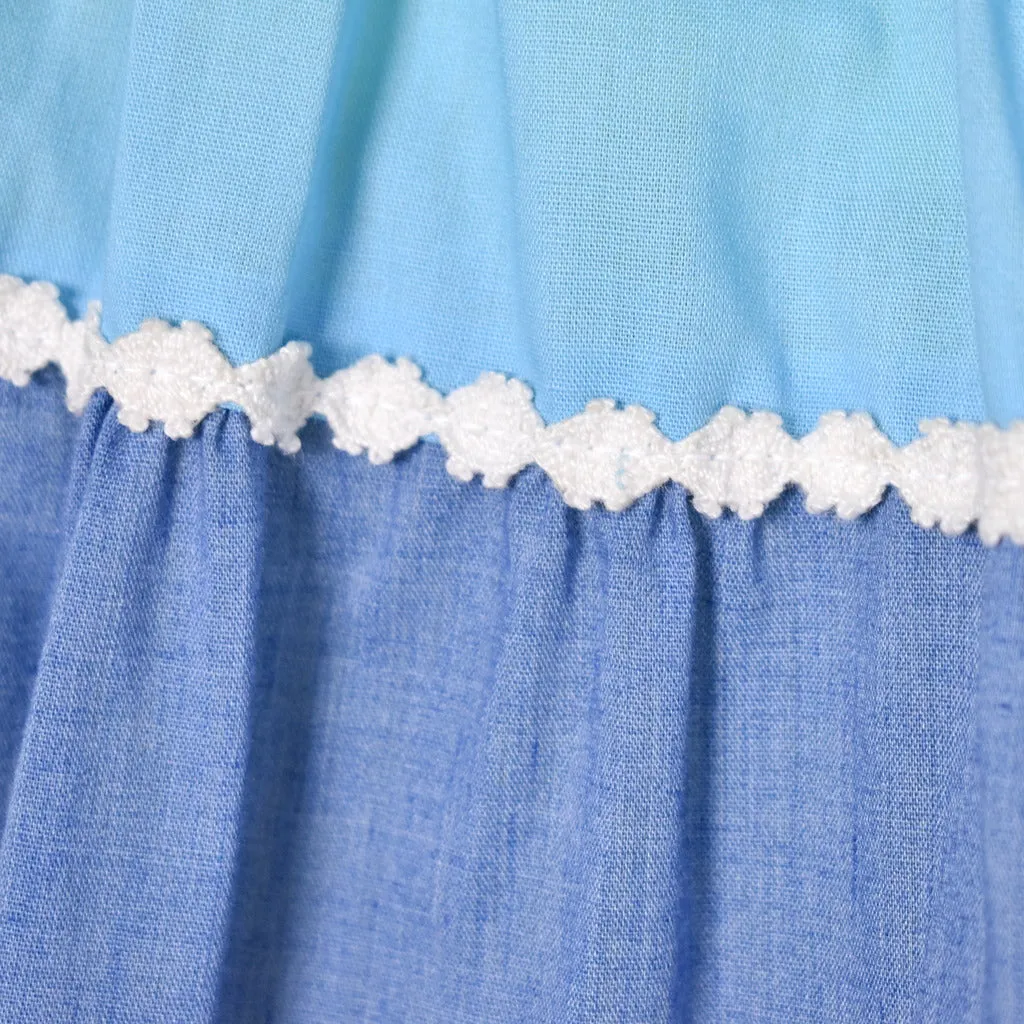 1970s Vintage Blue Tiered Skirt