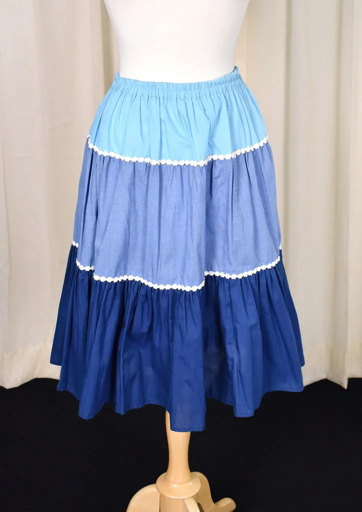 1970s Vintage Blue Tiered Skirt