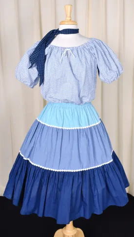 1970s Vintage Blue Tiered Skirt