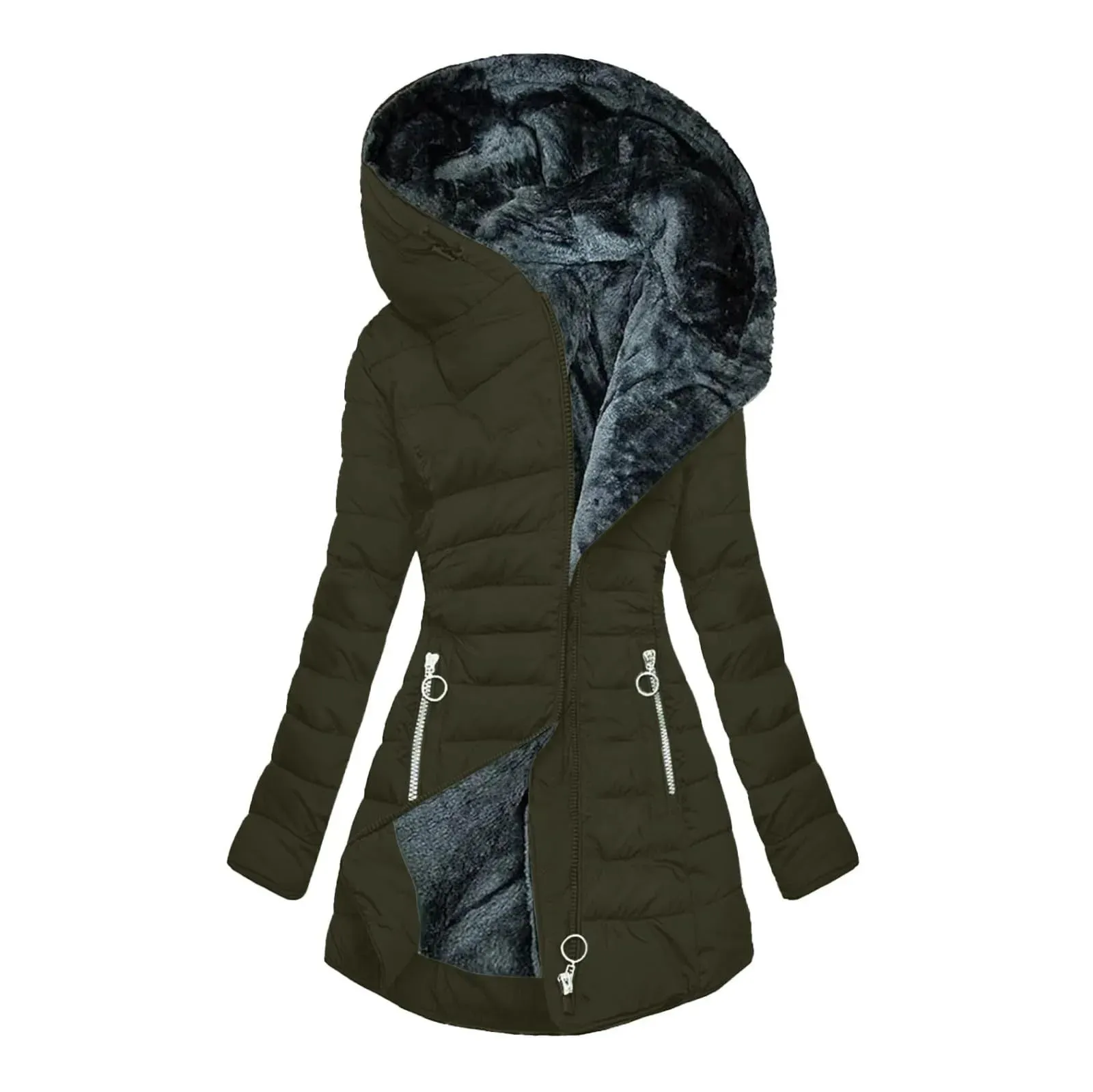 2024 Winter Jacket Women Casual Solid Color Parkas Hooded Cotton Jacket Padded Outerwears Coats Abrigos De Mujer