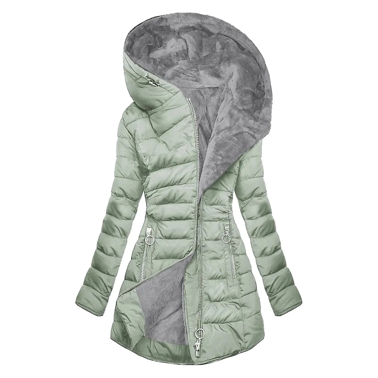 2024 Winter Jacket Women Casual Solid Color Parkas Hooded Cotton Jacket Padded Outerwears Coats Abrigos De Mujer