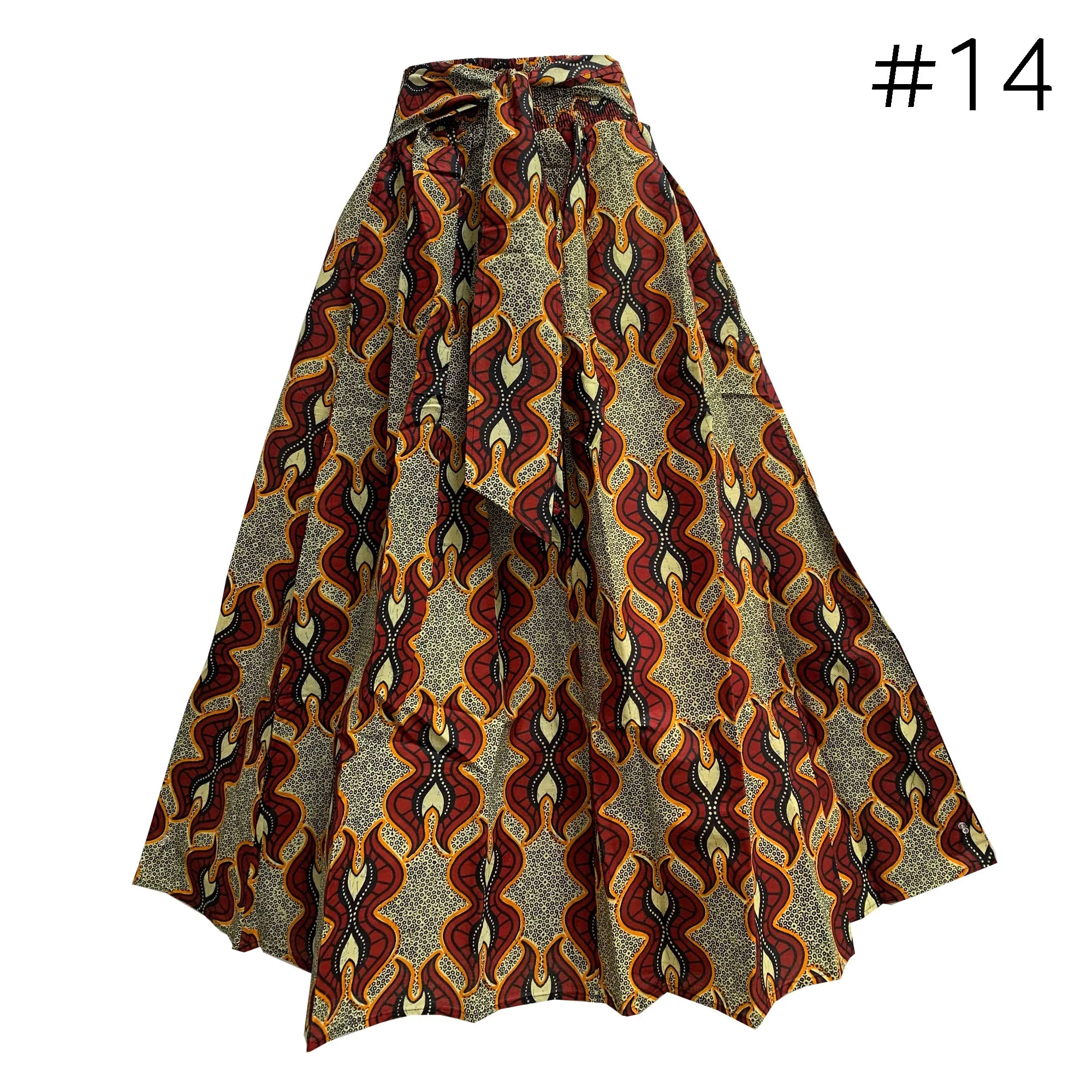 African Ethnic Print Cotton Patchwork Adjustable Flared Long Maxi Skirt