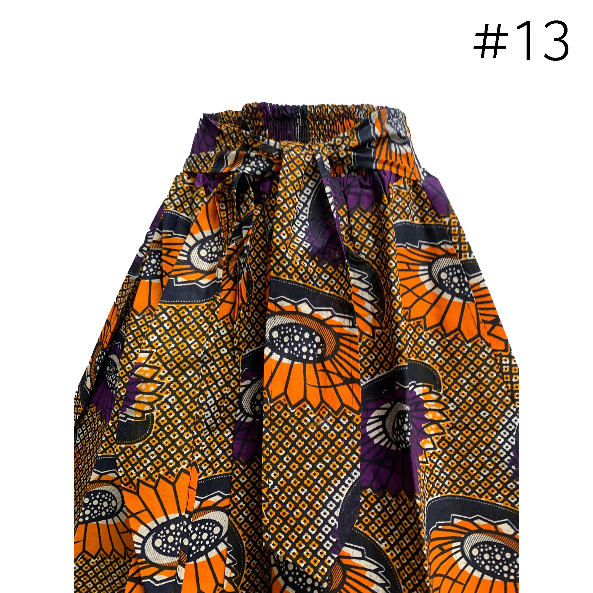 African Ethnic Print Cotton Patchwork Adjustable Flared Long Maxi Skirt