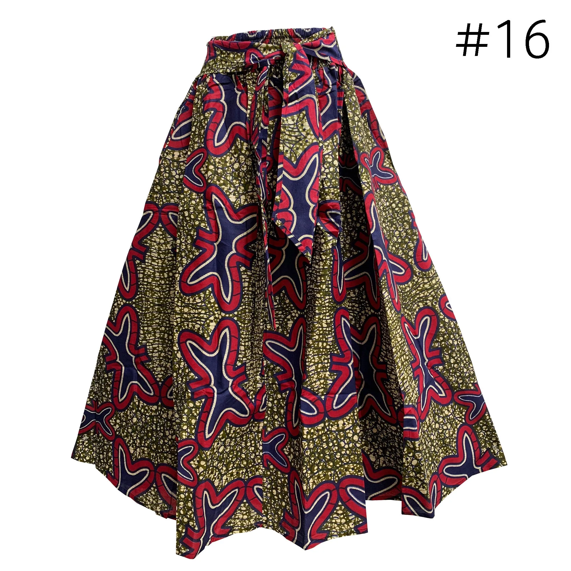 African Ethnic Print Cotton Patchwork Adjustable Flared Long Maxi Skirt