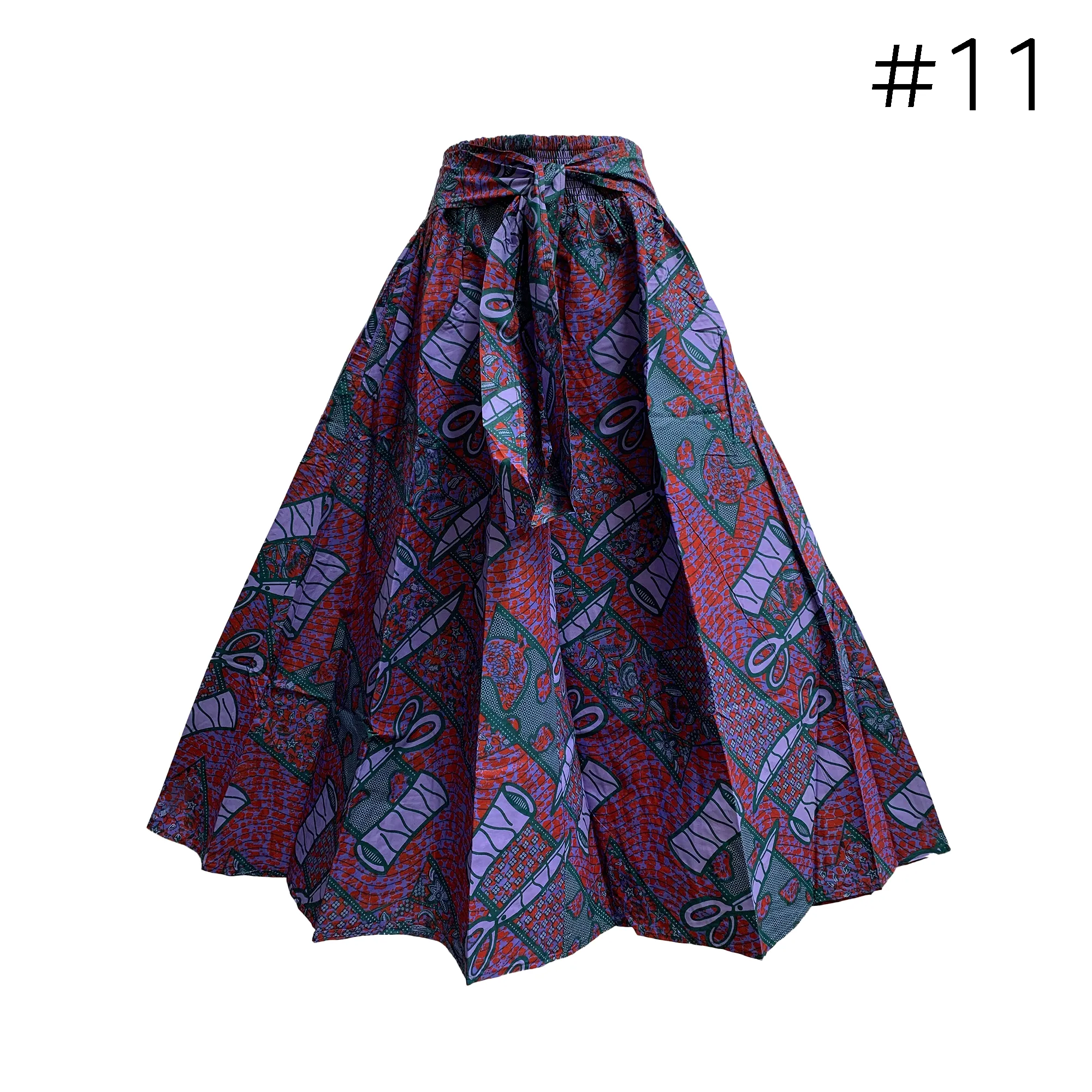 African Ethnic Print Cotton Patchwork Adjustable Flared Long Maxi Skirt