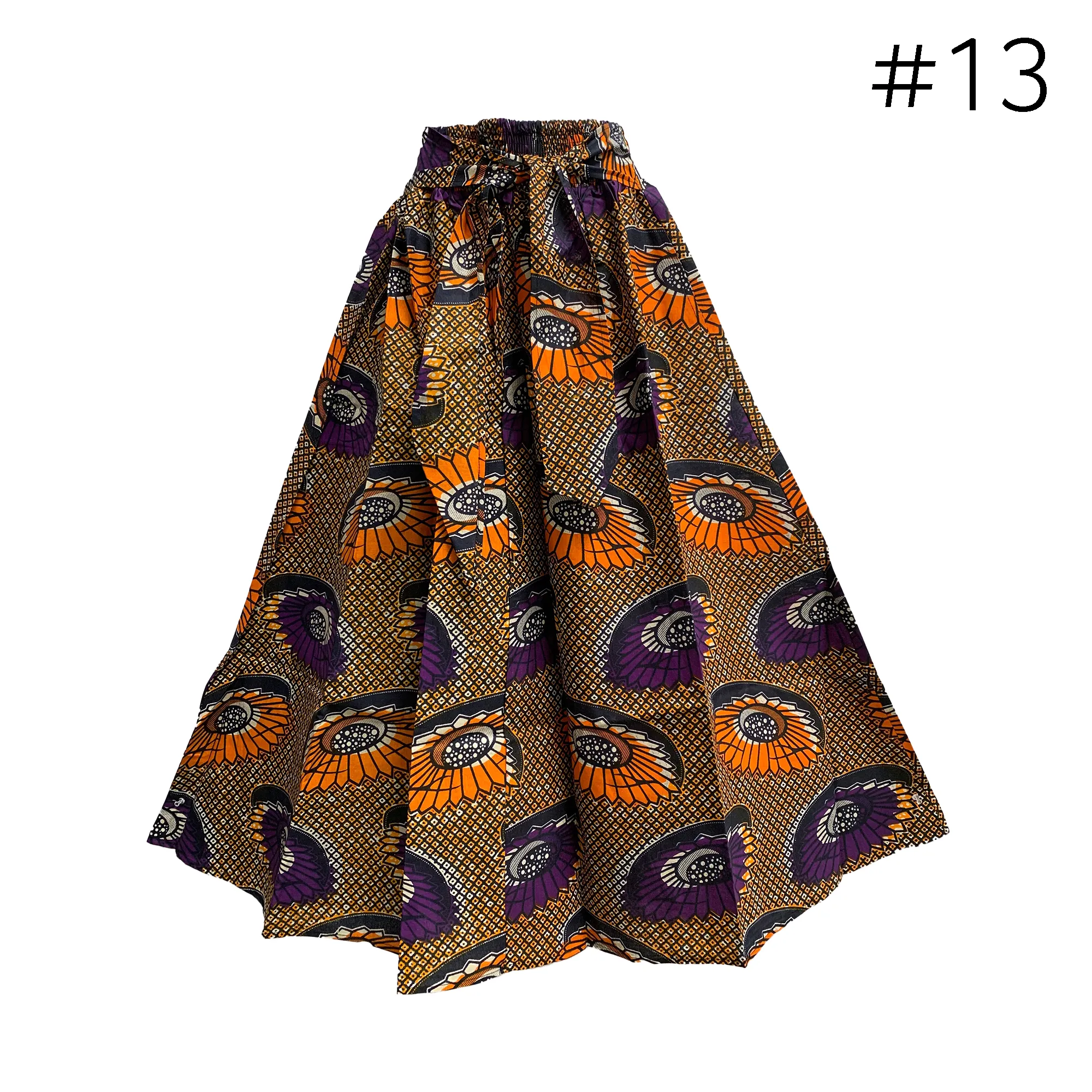 African Ethnic Print Cotton Patchwork Adjustable Flared Long Maxi Skirt