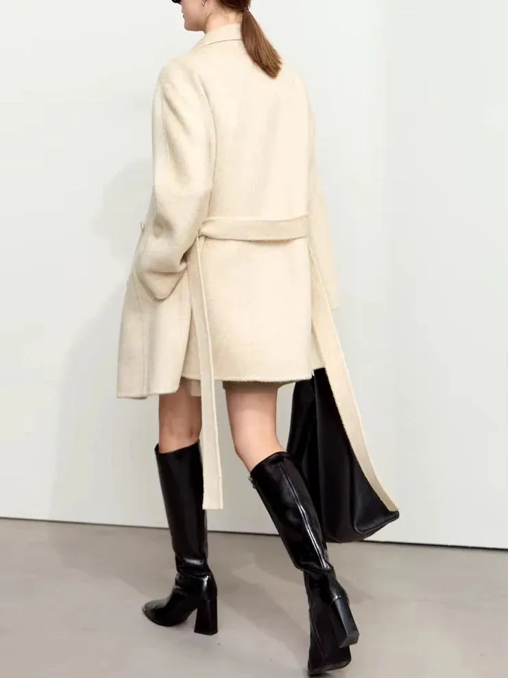 Alpaca and Wool-Blend Belted Coat in Light Beige