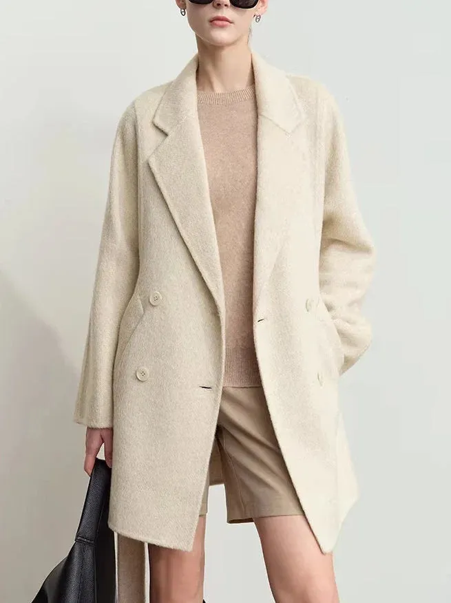 Alpaca and Wool-Blend Belted Coat in Light Beige