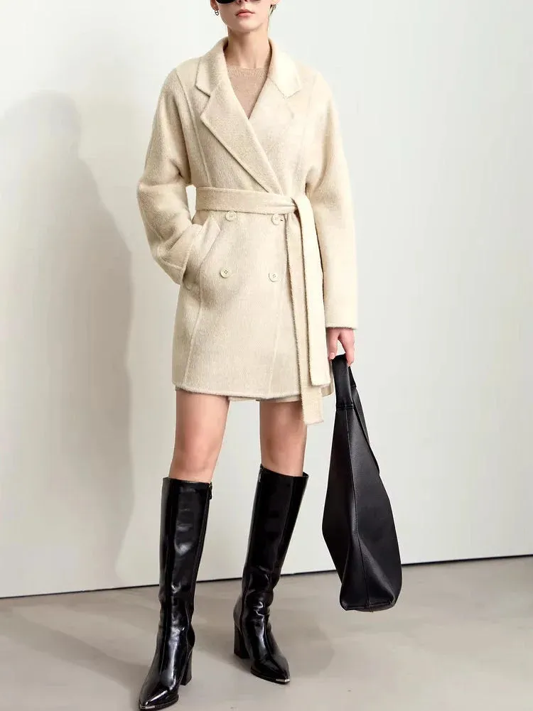 Alpaca and Wool-Blend Belted Coat in Light Beige