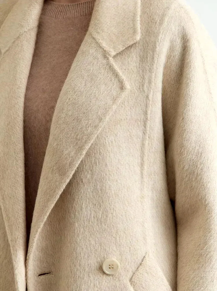 Alpaca and Wool-Blend Belted Coat in Light Beige