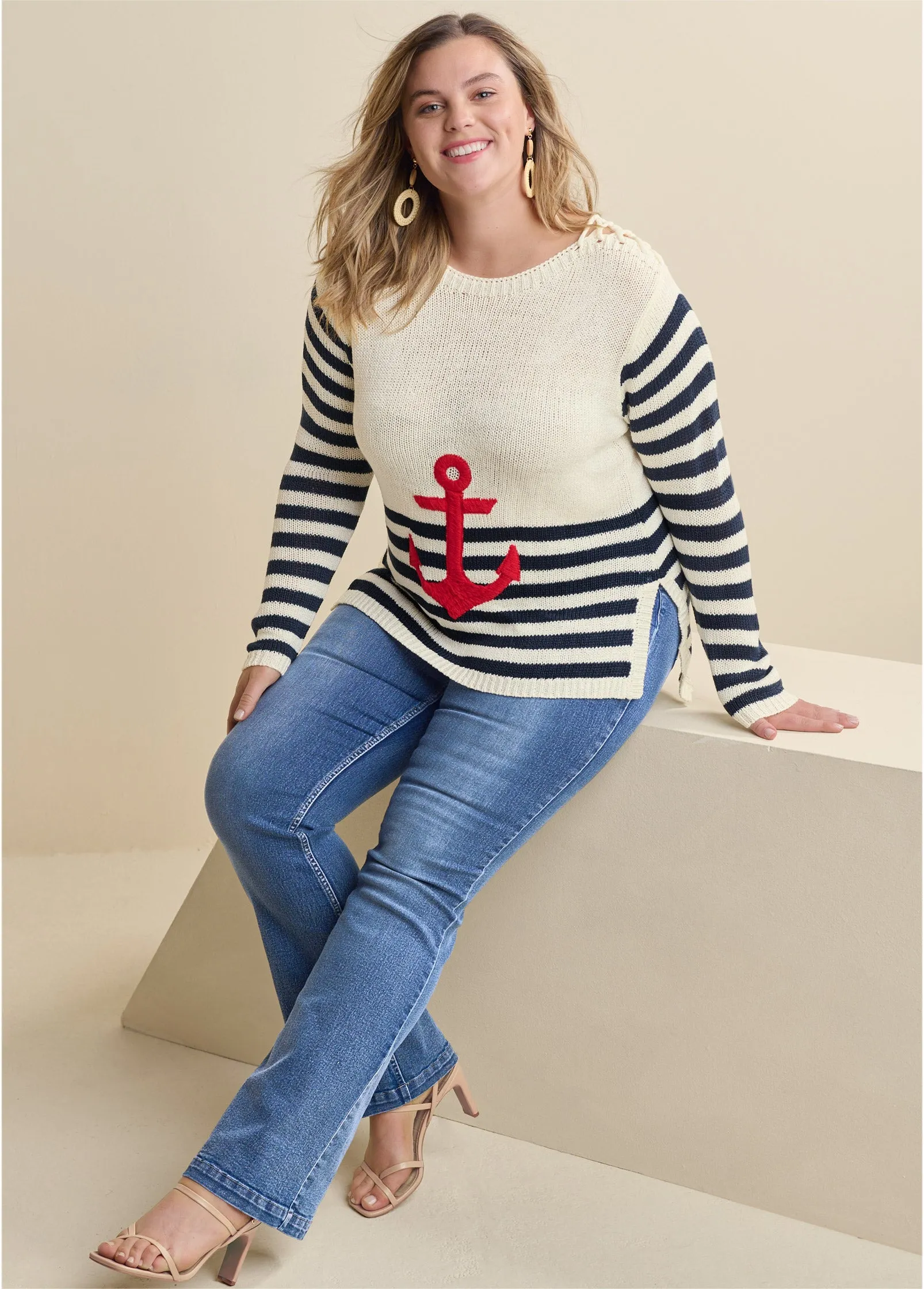 Anchor Crewneck Sweater - White Multi