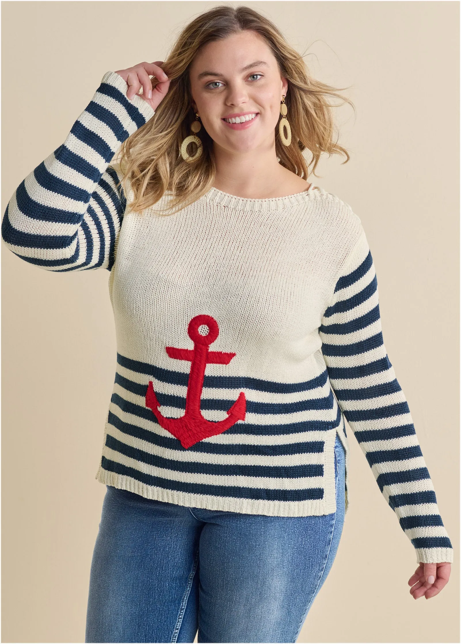 Anchor Crewneck Sweater - White Multi