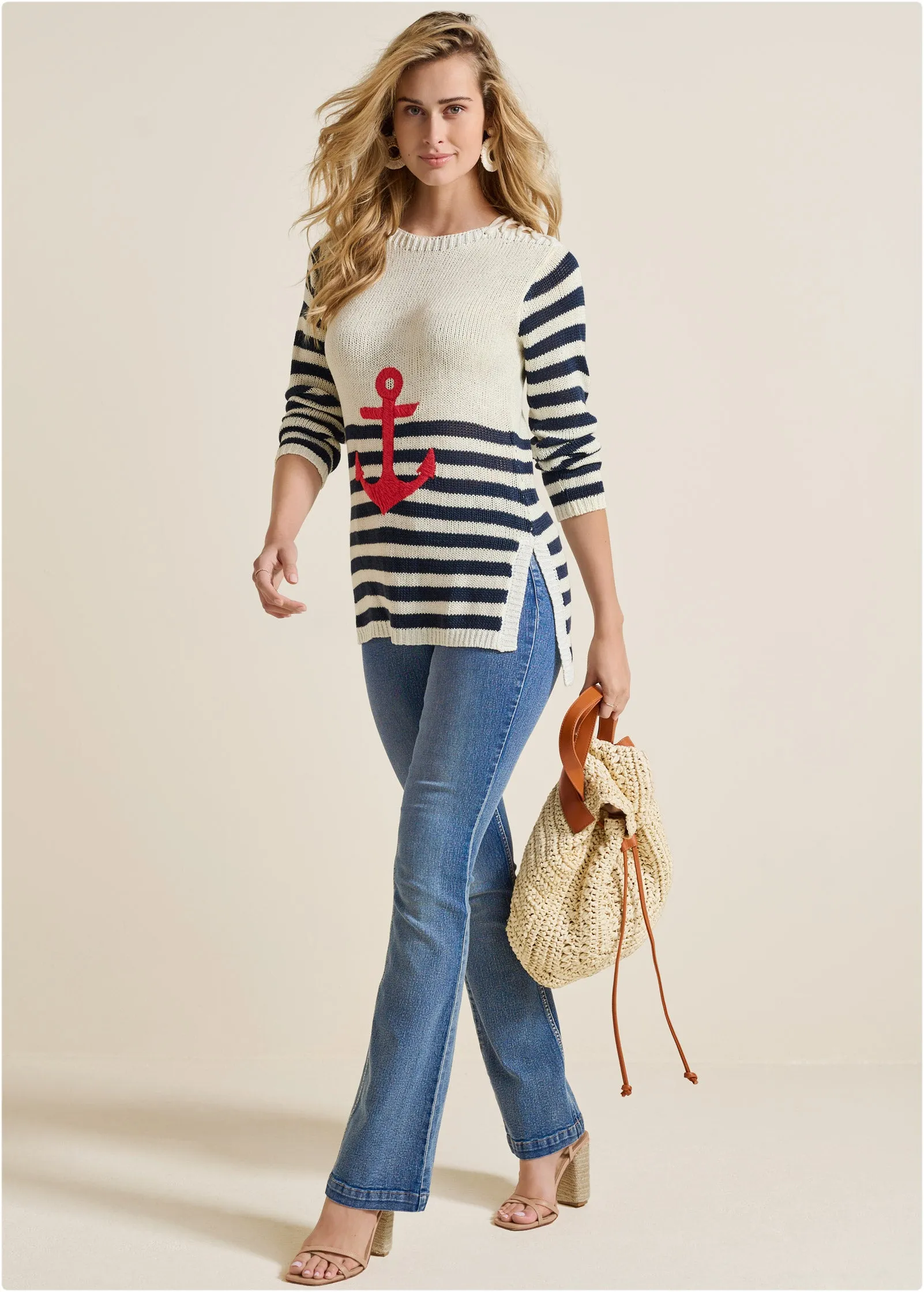 Anchor Crewneck Sweater - White Multi