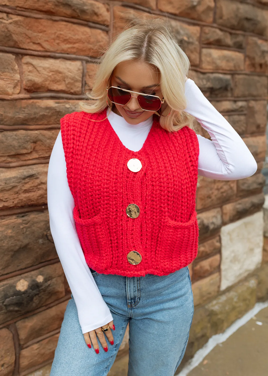 Audrey Knitted Sweater Vest - Red