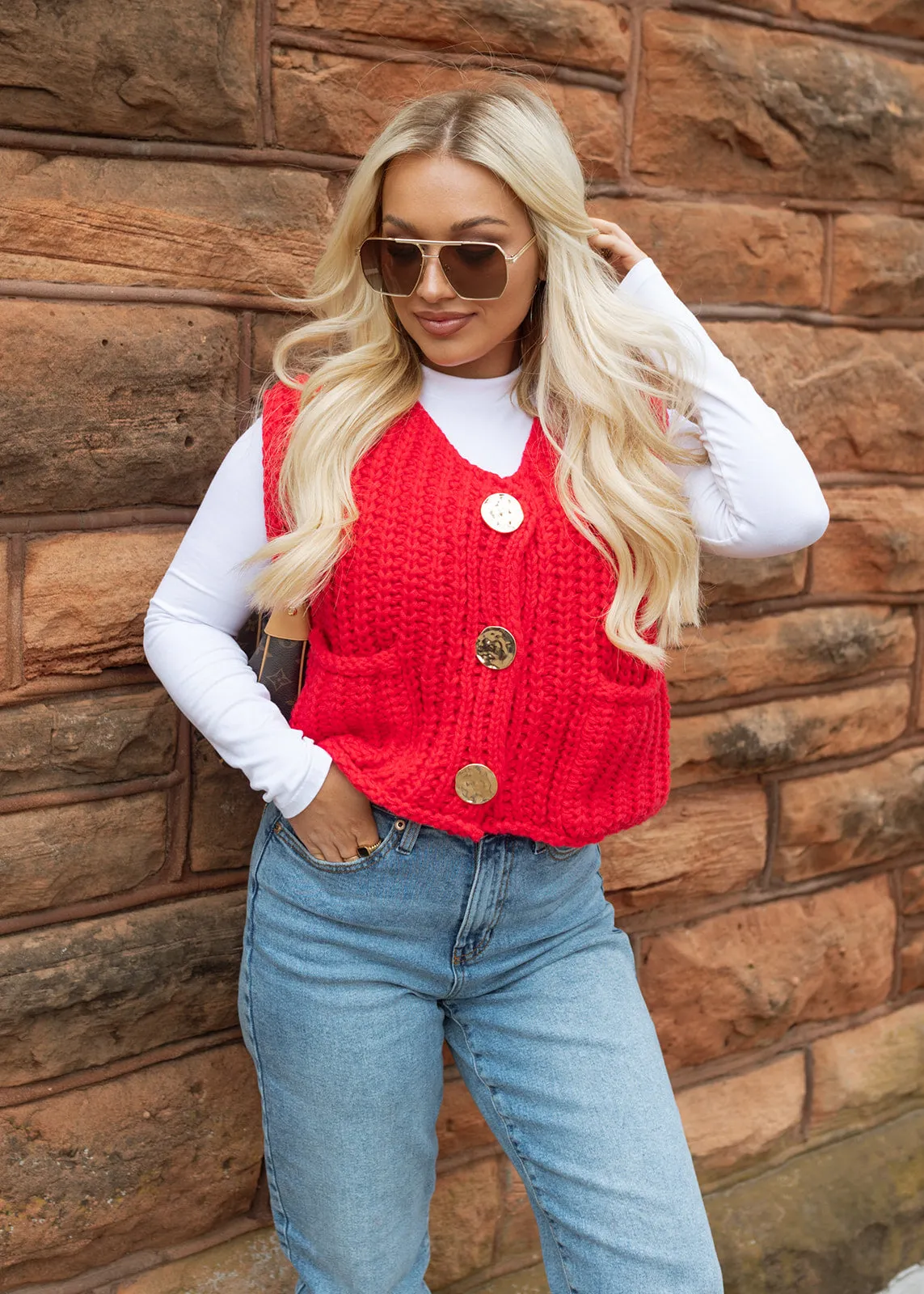 Audrey Knitted Sweater Vest - Red