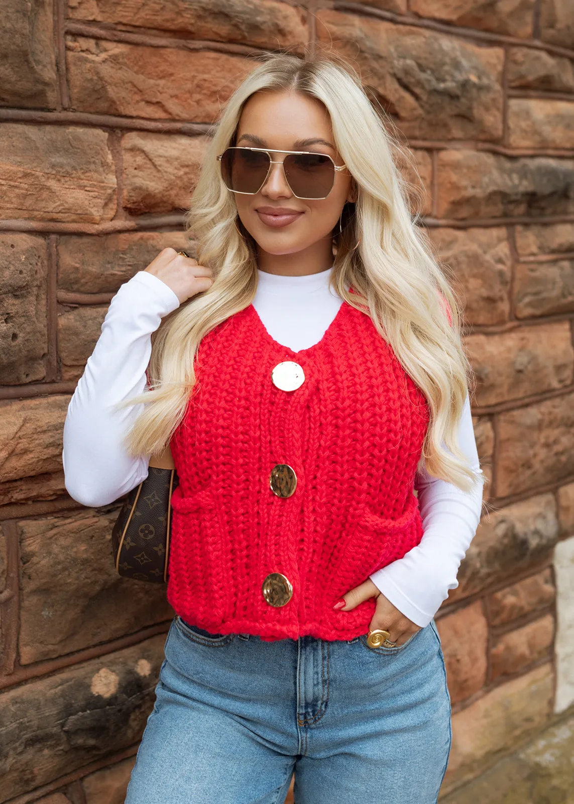 Audrey Knitted Sweater Vest - Red