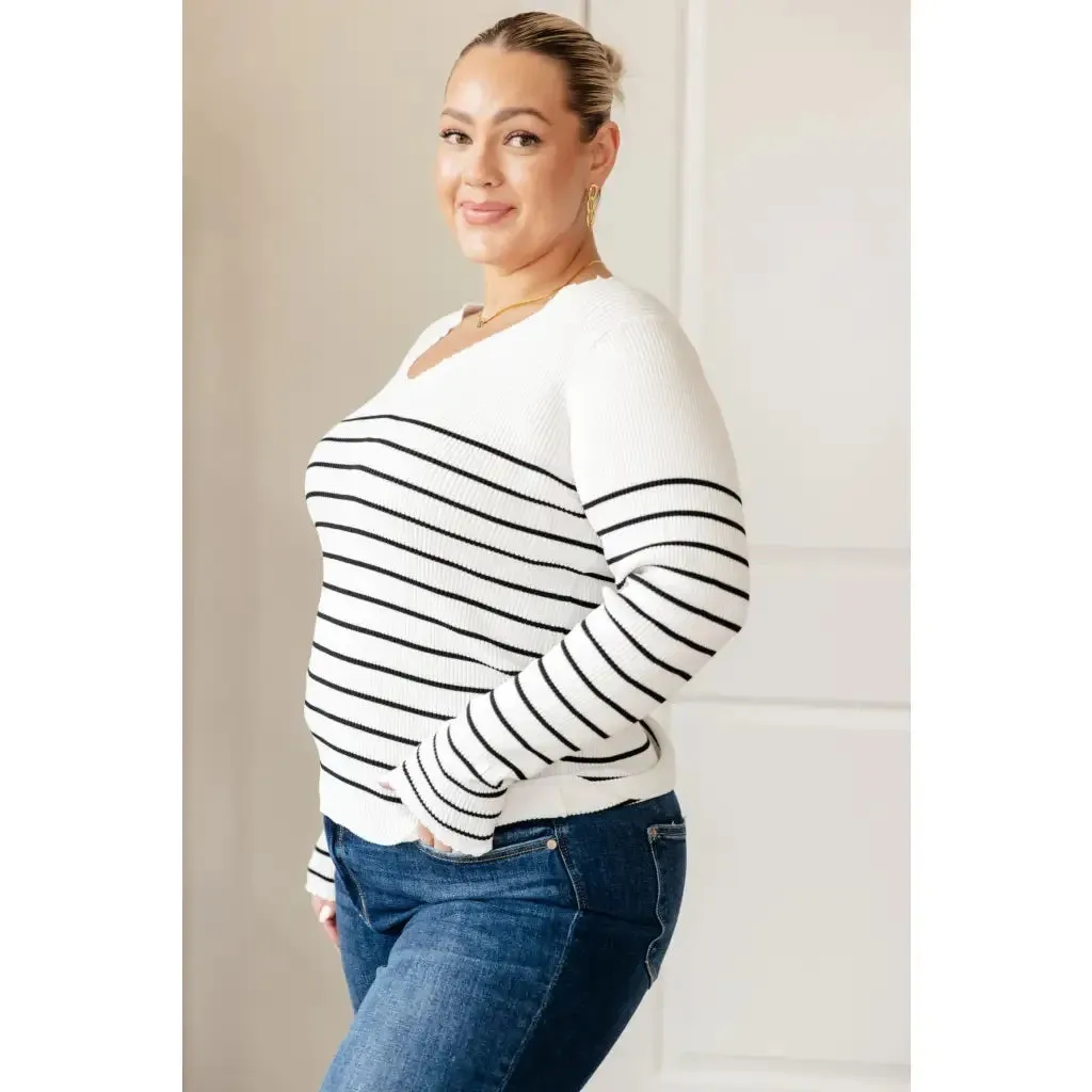 Be Still V-Neck Striped Sweater