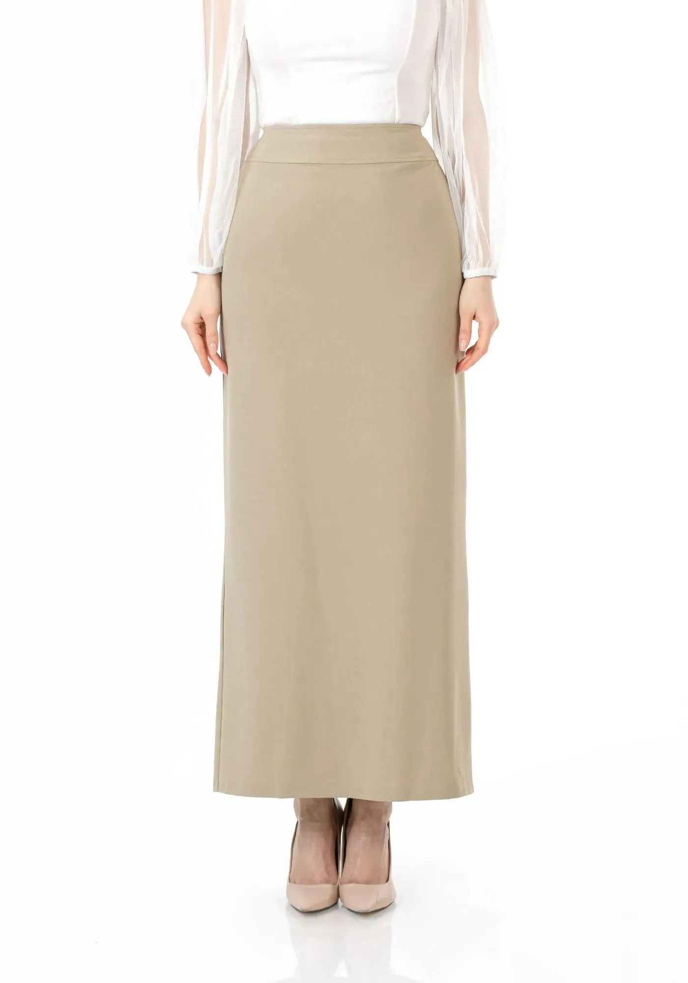 Beige Maxi Back Slitted Pencil Skirt - G-Line