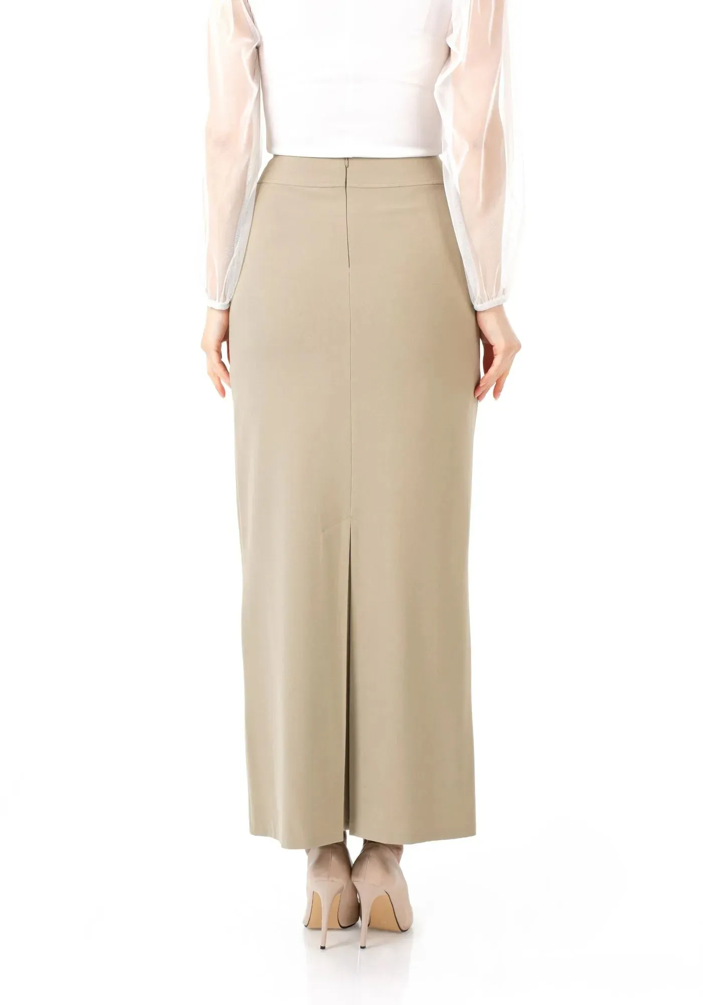 Beige Maxi Back Slitted Pencil Skirt - G-Line