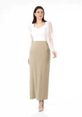 Beige Maxi Back Slitted Pencil Skirt - G-Line