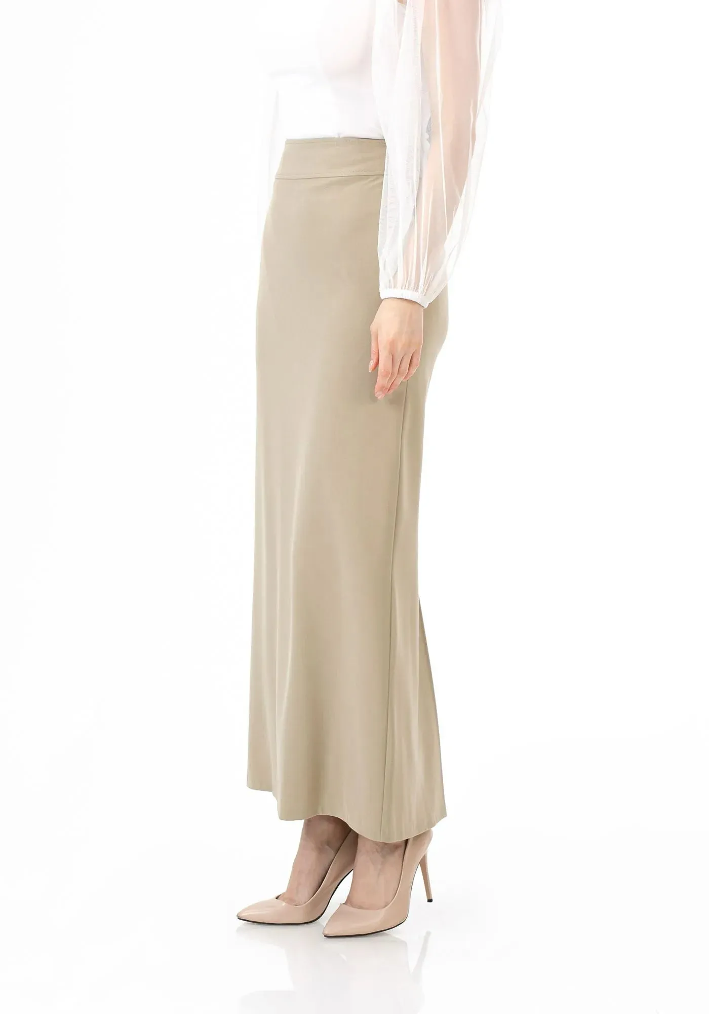 Beige Maxi Back Slitted Pencil Skirt - G-Line