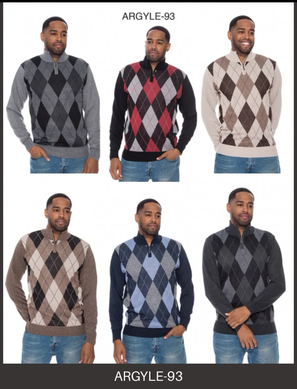 Beige Men's Crewneck Sweater Argyle Pattern Quarter Zip Up Long Sleeve Knit Pullover-93