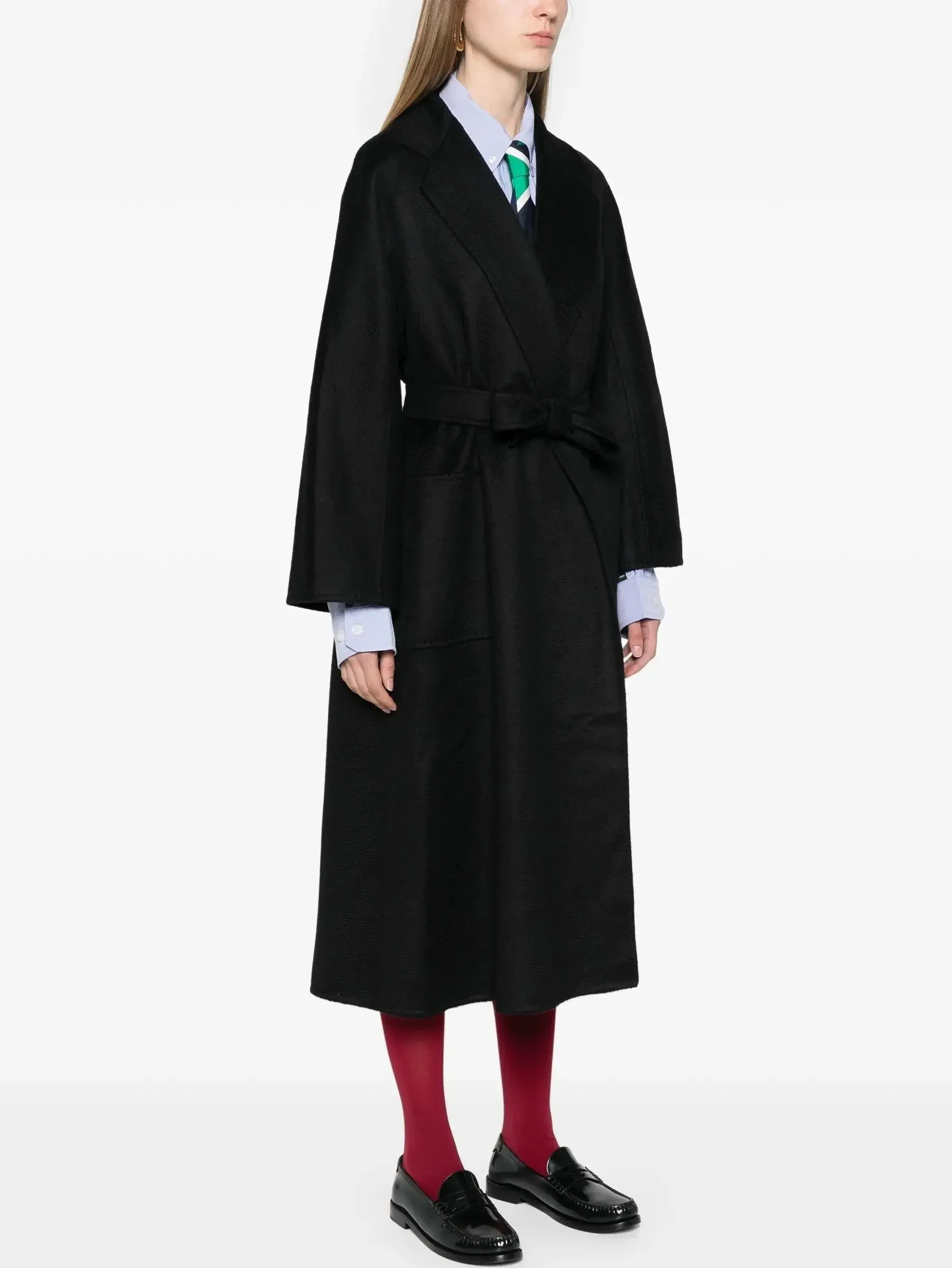 Belted Cashmere and Wool Coat in Black