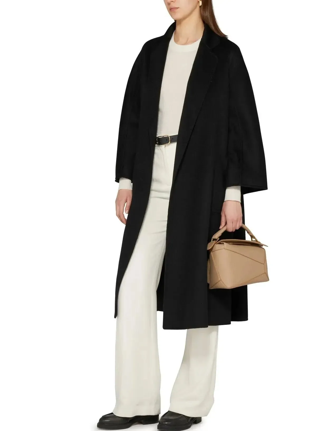 Belted Cashmere and Wool Coat in Black