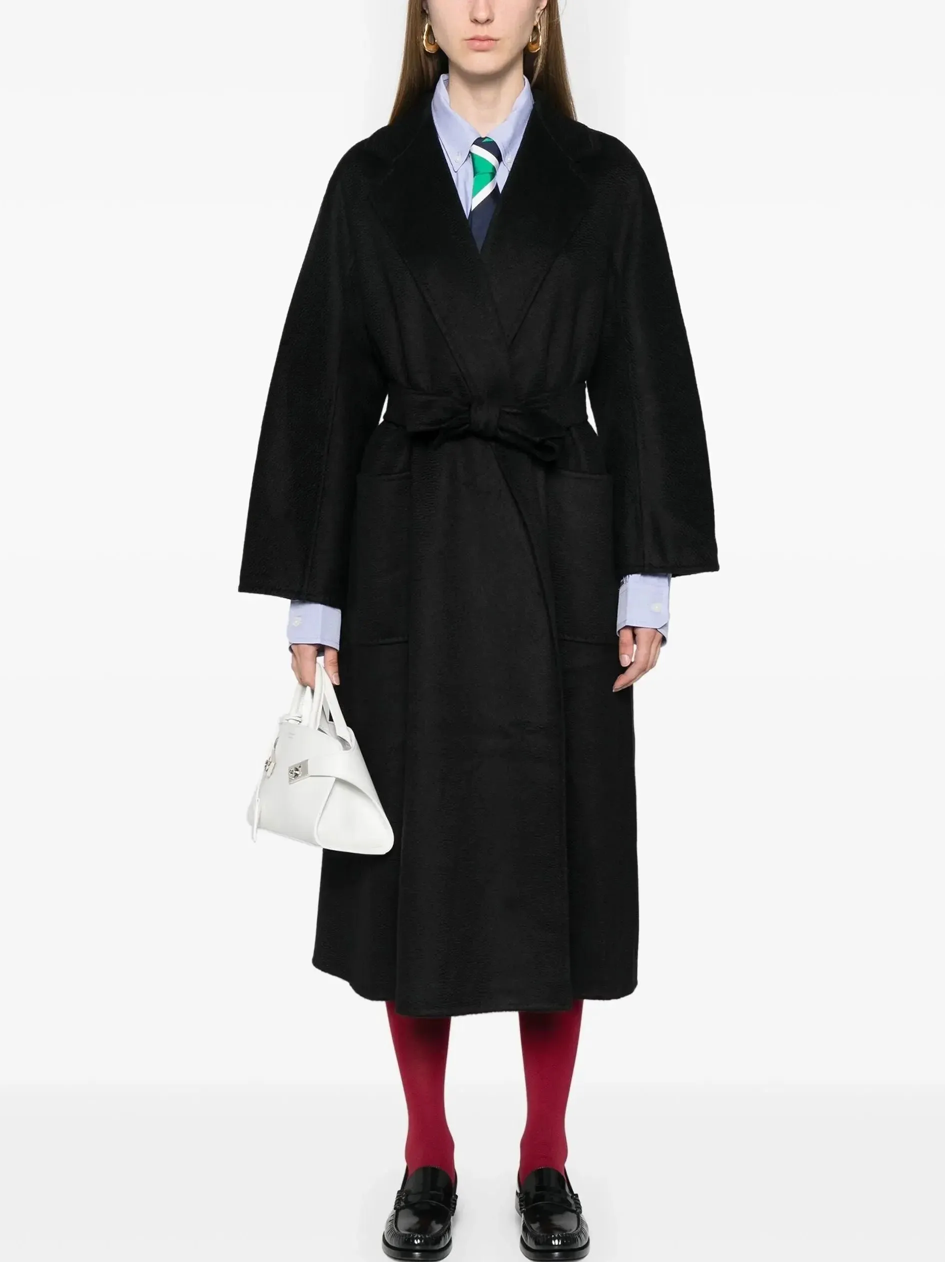 Belted Cashmere and Wool Coat in Black