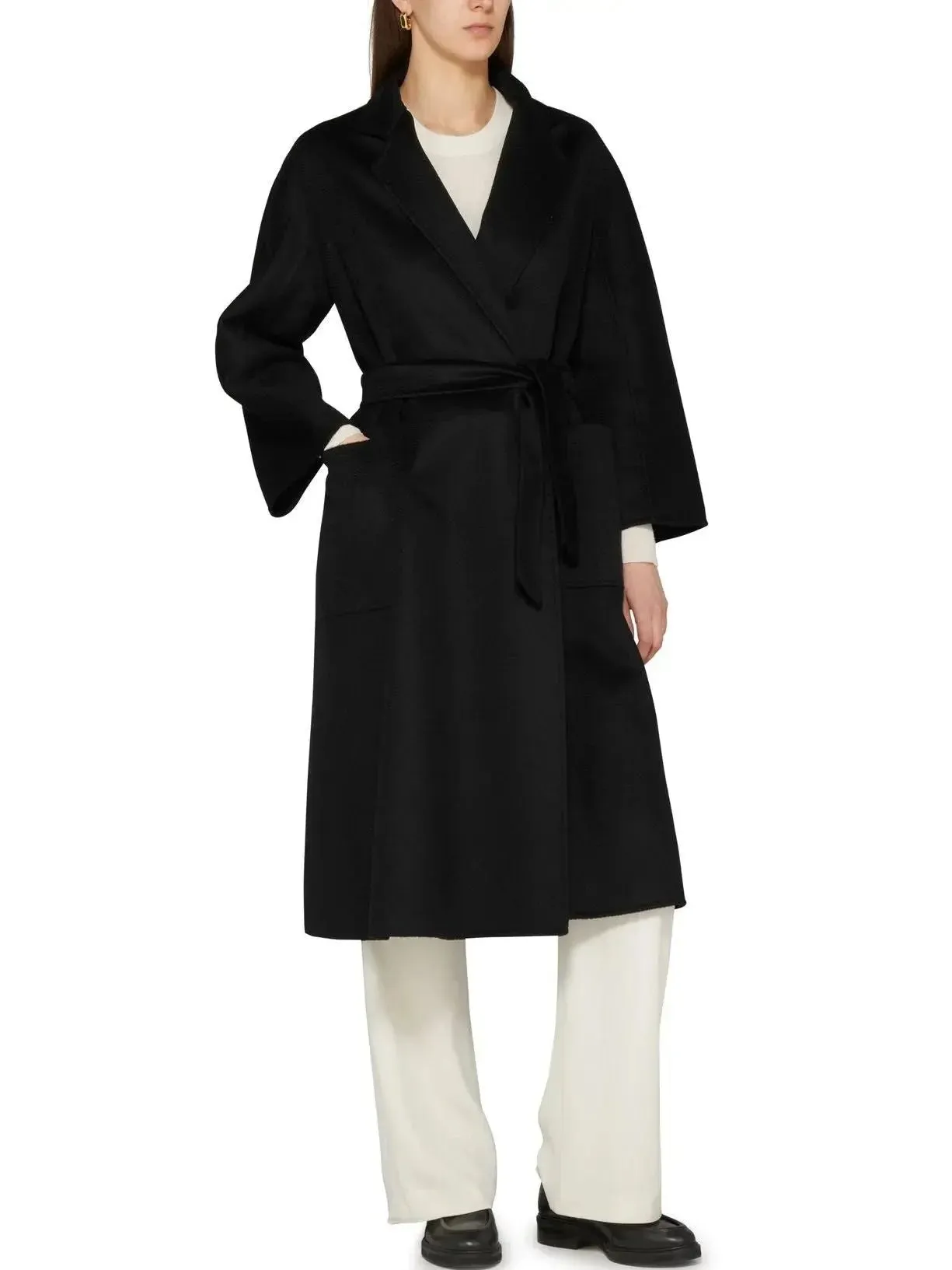 Belted Cashmere and Wool Coat in Black