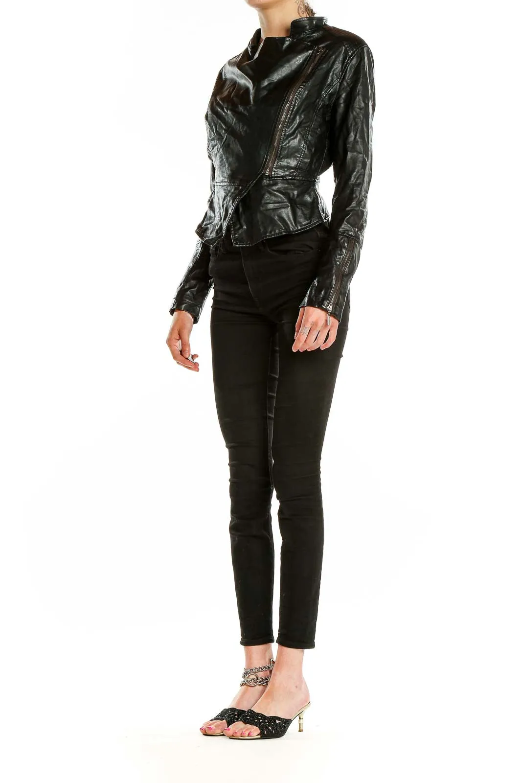 Black Faux Leather Asymmetrical Moto Jacket