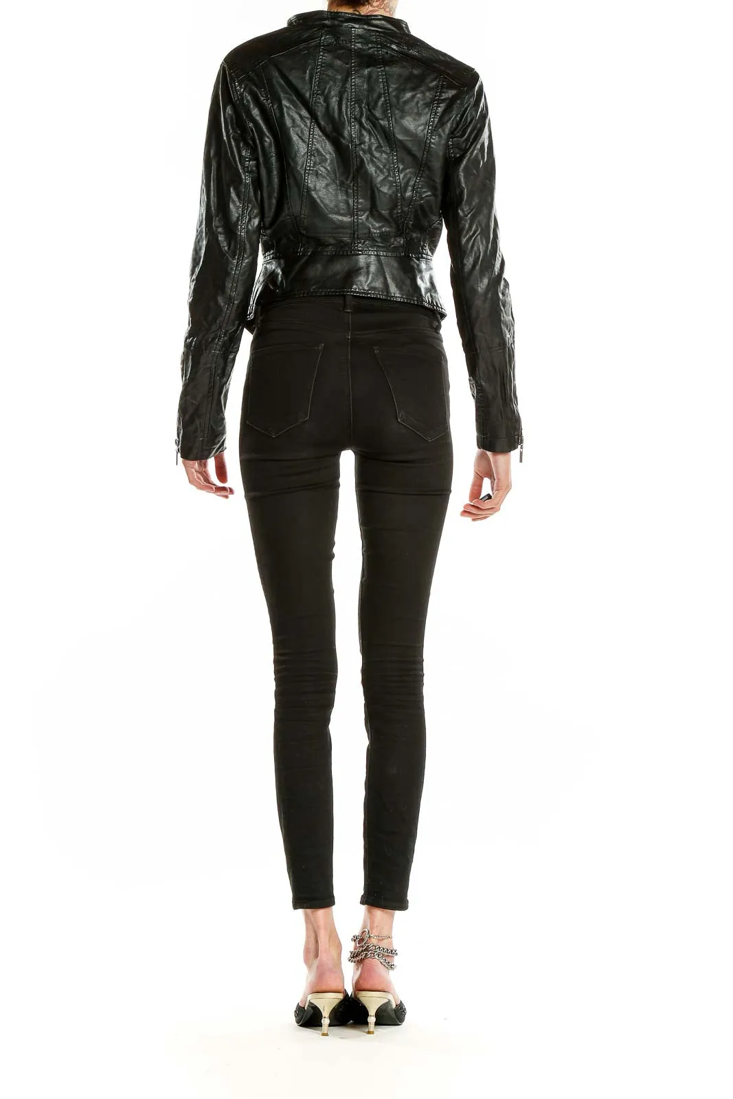 Black Faux Leather Asymmetrical Moto Jacket