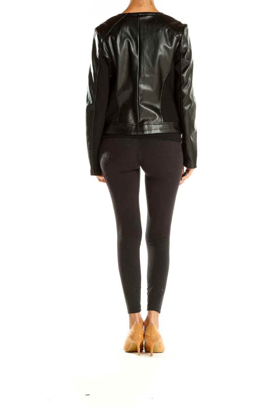 Black Faux Leather Zip-Up Jacket