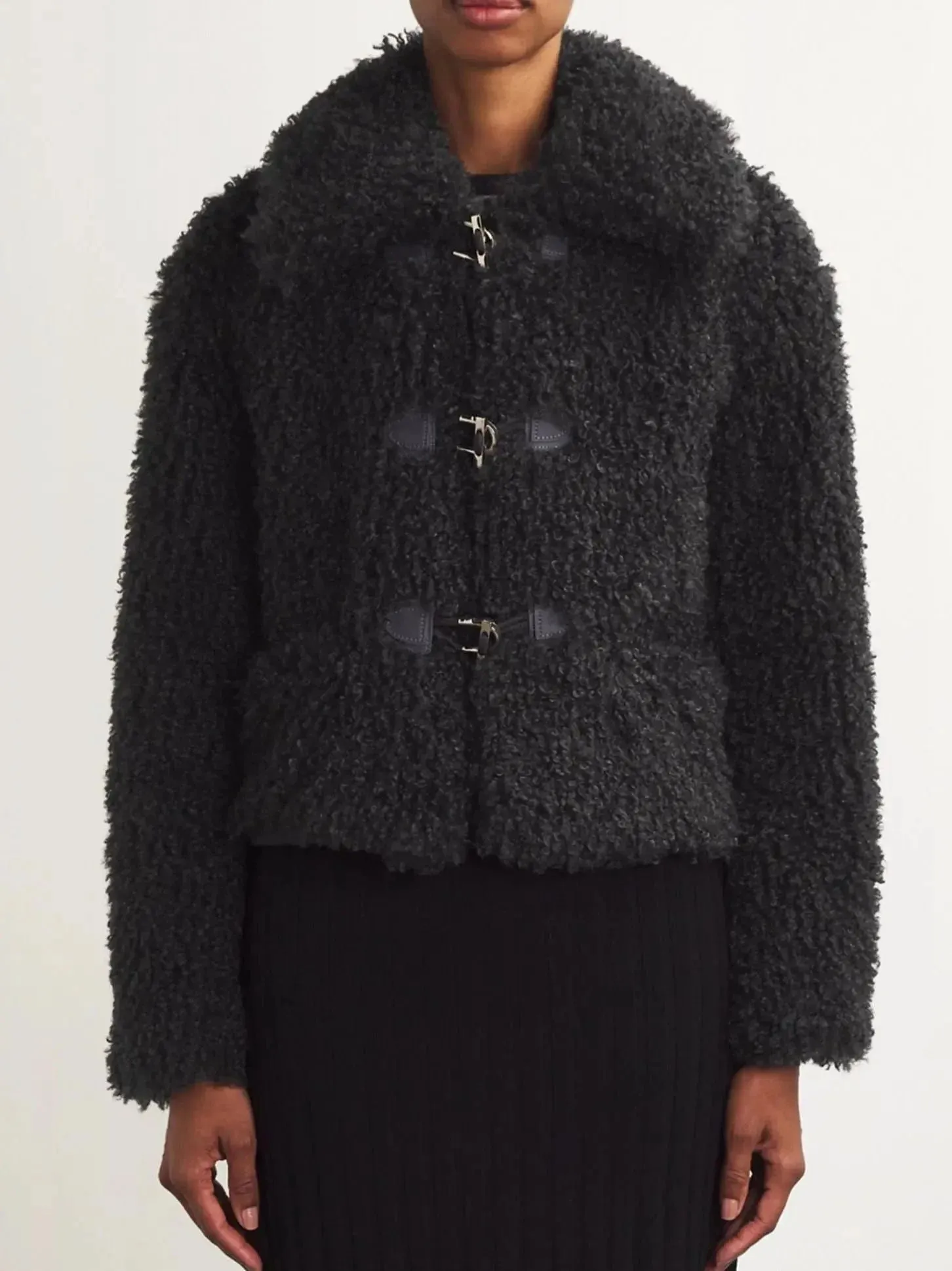 Black Faux-Shearling Cropped Jacket