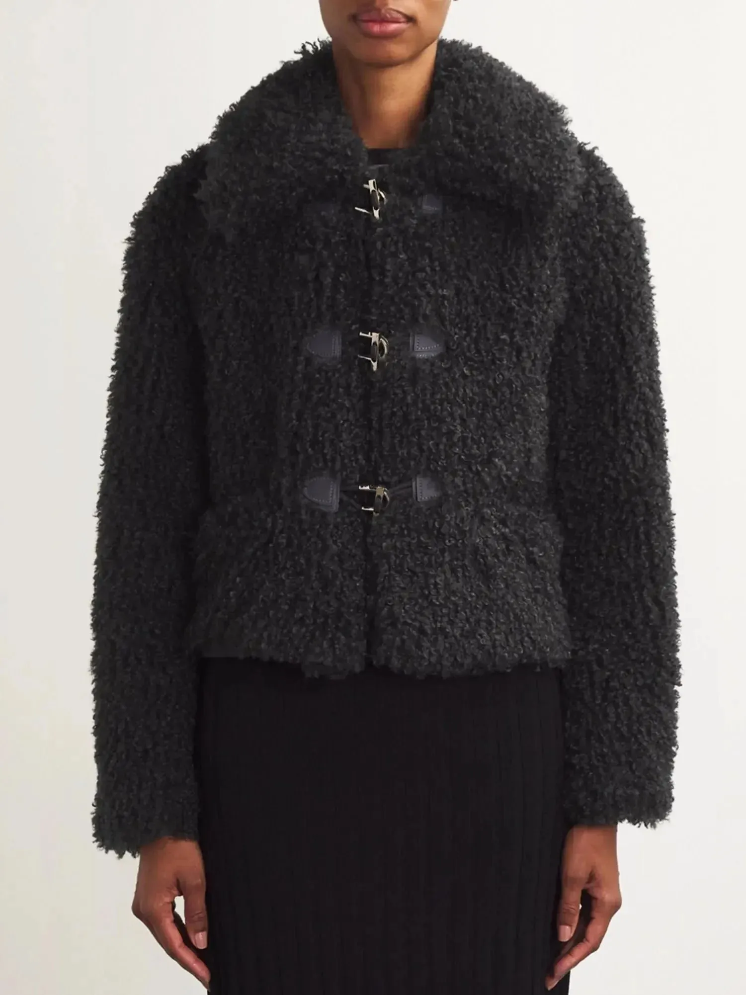 Black Faux-Shearling Cropped Jacket