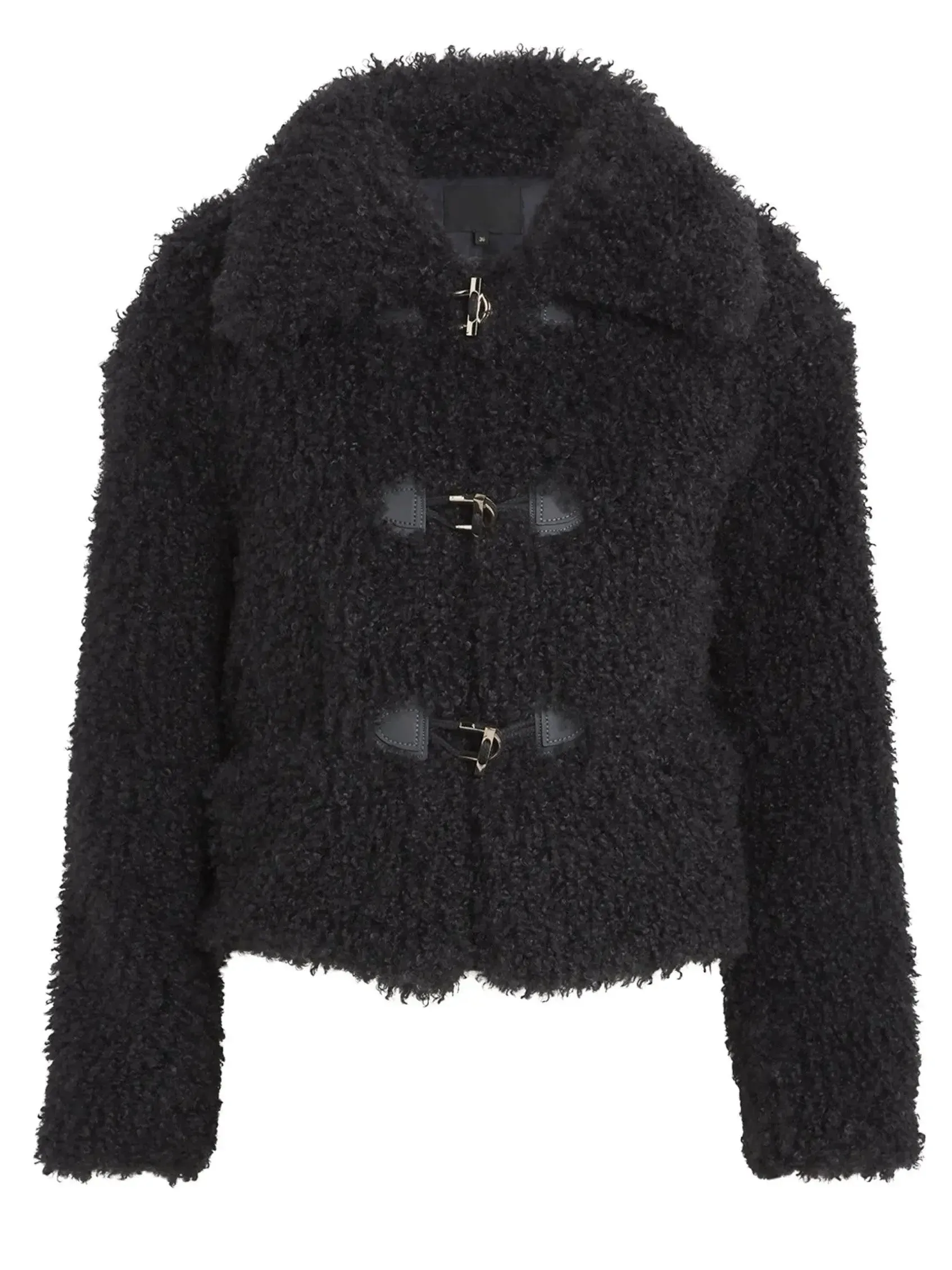 Black Faux-Shearling Cropped Jacket