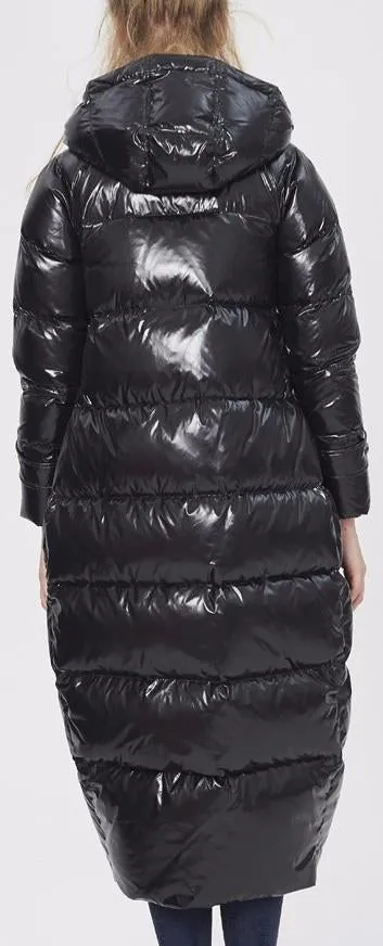 Black Glossy Paneled Puffer Down Coat