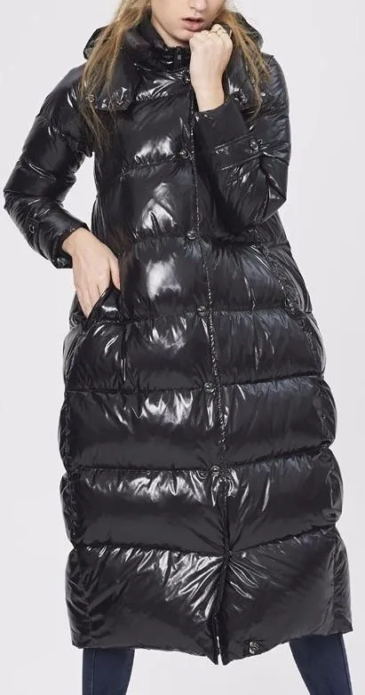 Black Glossy Paneled Puffer Down Coat