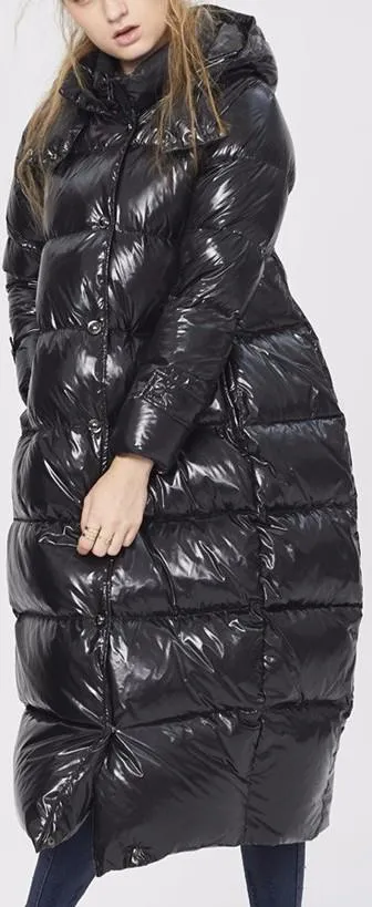 Black Glossy Paneled Puffer Down Coat