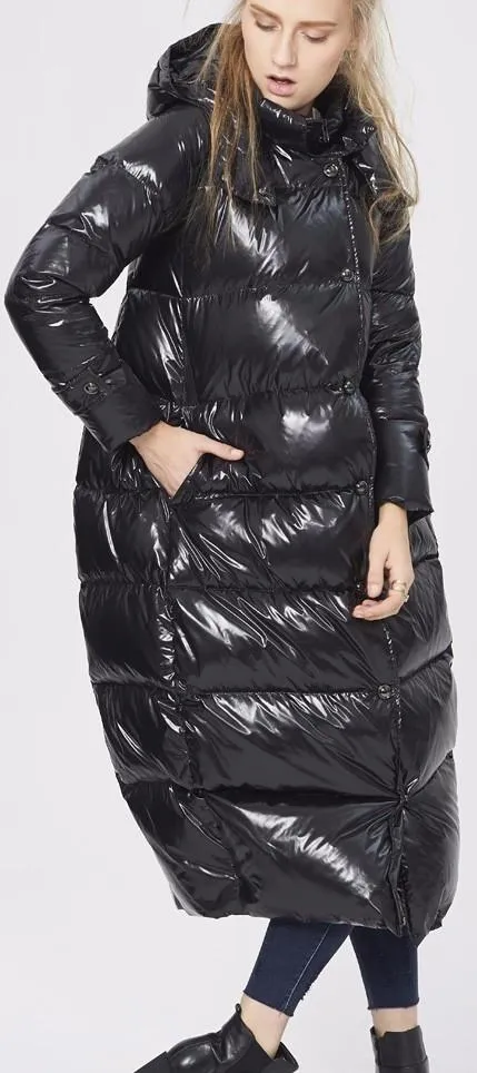 Black Glossy Paneled Puffer Down Coat