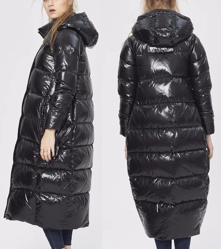 Black Glossy Paneled Puffer Down Coat