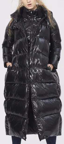 Black Glossy Paneled Puffer Down Coat