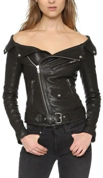 Black Off-Shoulder Faux-Leather Jacket