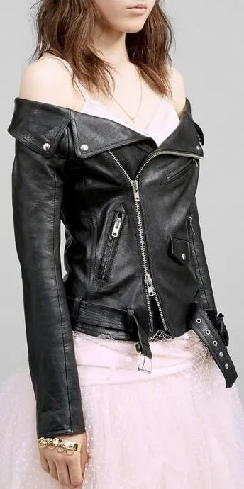 Black Off-Shoulder Faux-Leather Jacket