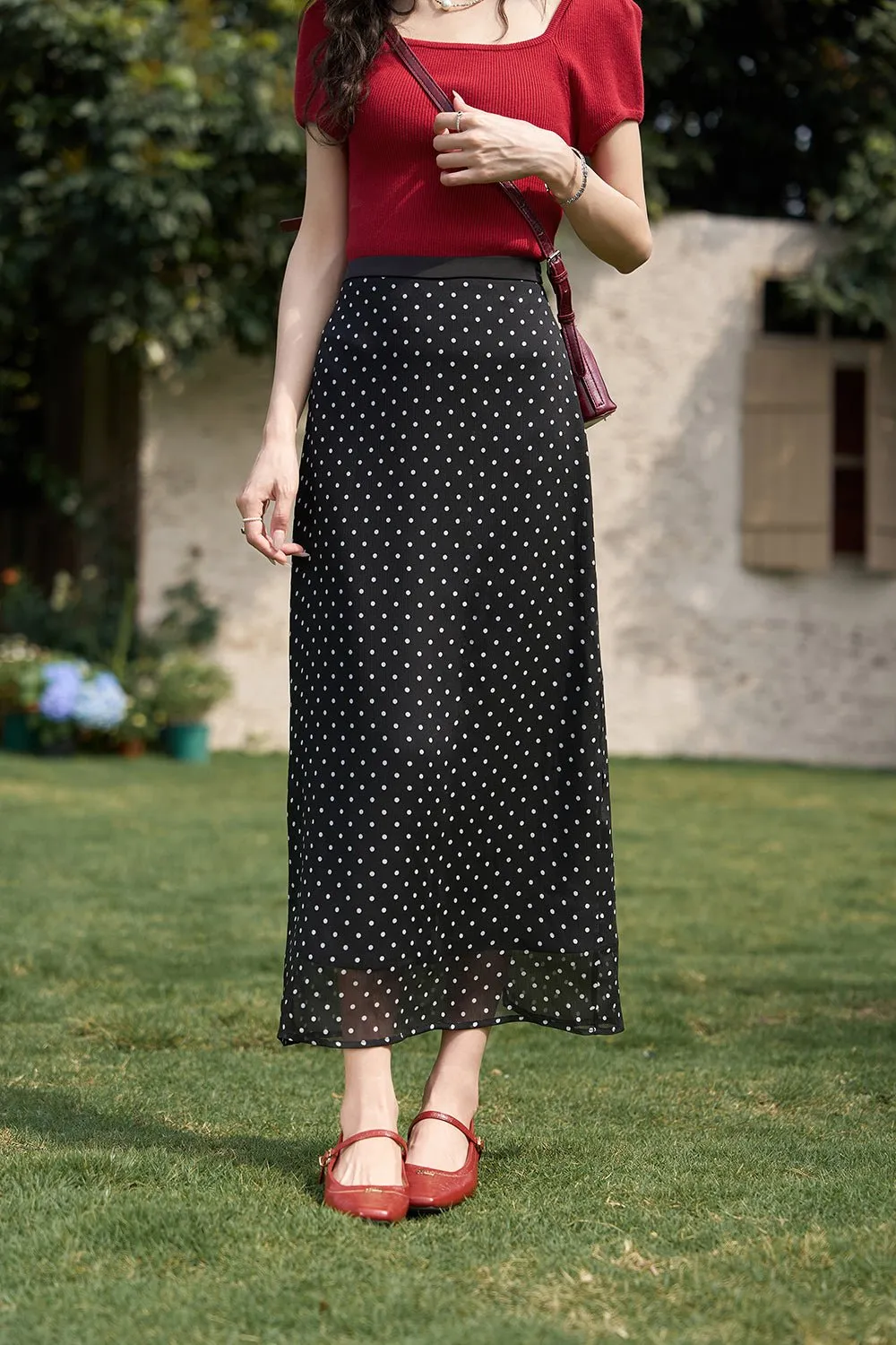 Black Polka Dot Skirt for Women