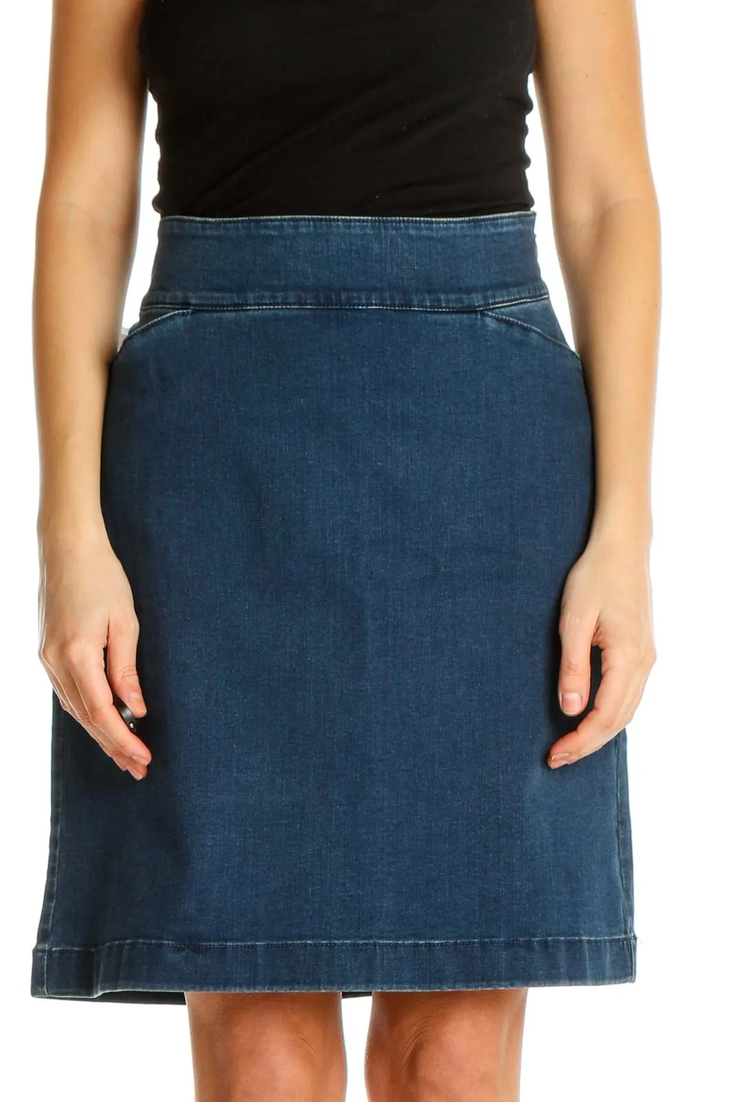 Blue Textured Classic A-Line Skirt