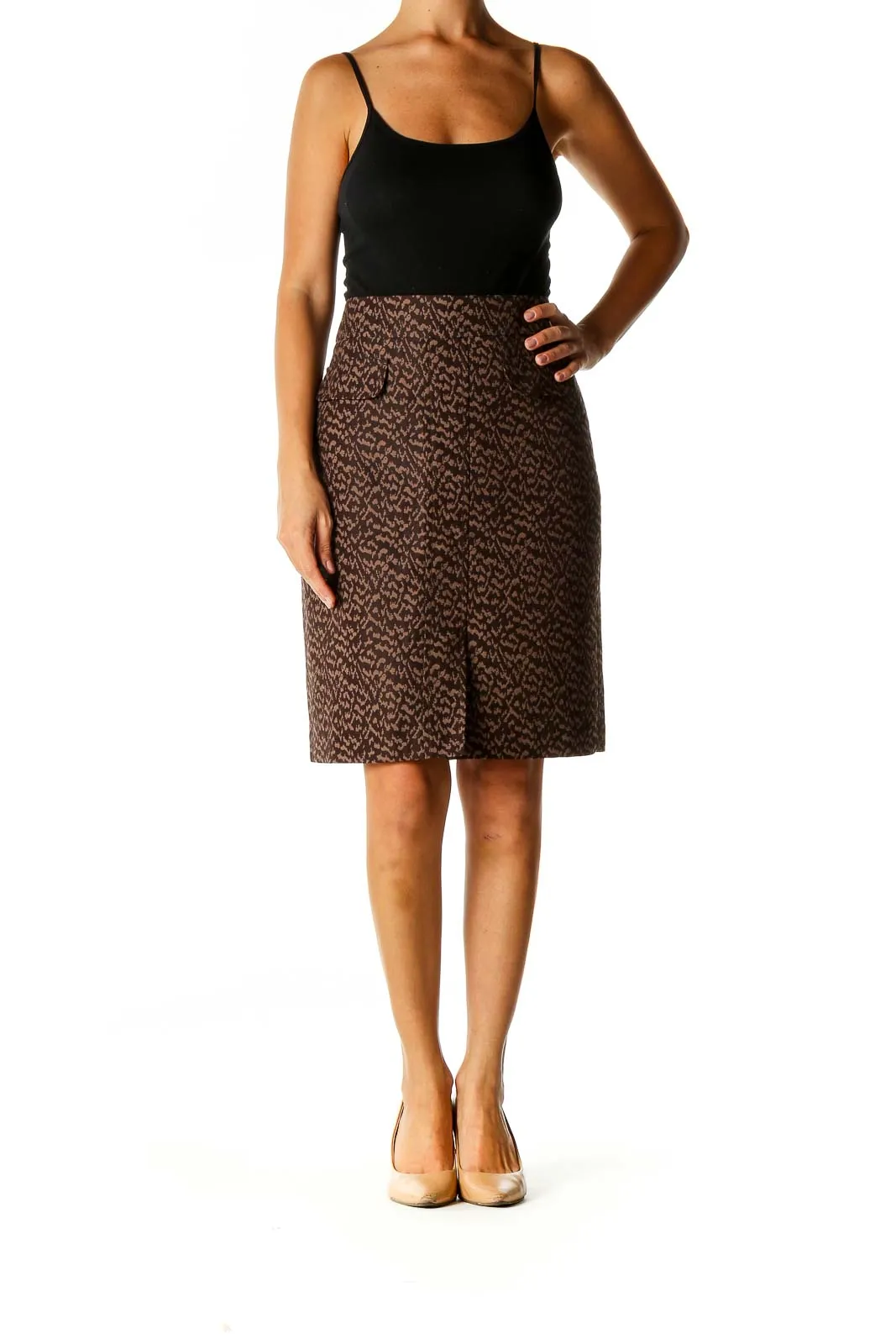 Brown Printed Classic Straight Skirt